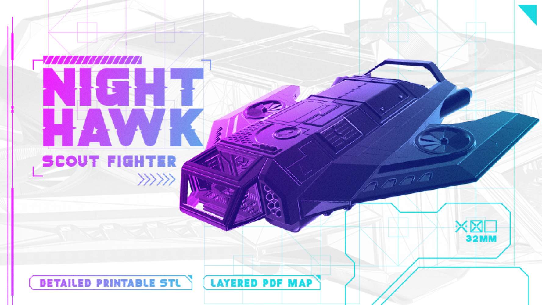 Nighthawk Scout Fighter: 3d printable cyberpunk ship