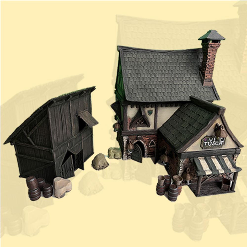 Extensioned house with barn and furniture and characters.'s Cover
