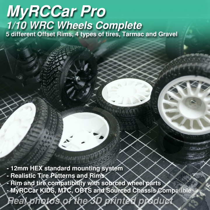 $6.84MyRCCar WRC Wheels 1/10 Complete, 5 Rims, 4 tires On-Road RC Car Wheels