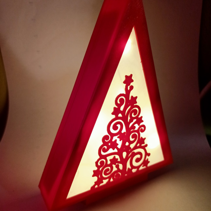 $2.00christmas tree triangle stand desktop with light. fast print no support