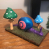 Snail in a forest of mushrooms print image