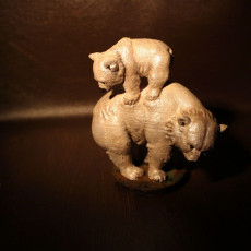 Picture of print of Mama bear with cub fountain