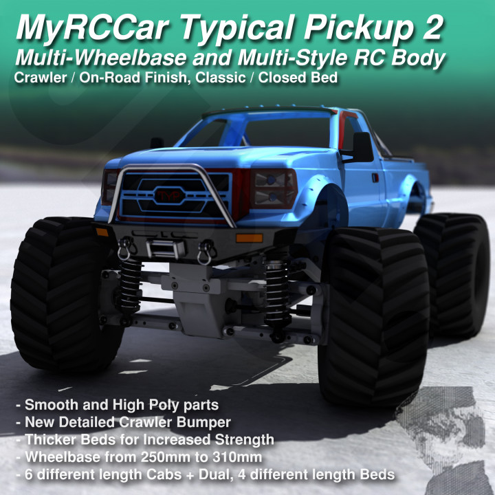 $23.11MyRCCar Typical Pickup 2. 1/10 Multi-Wheelbase and Multi-Style RC Truck Body