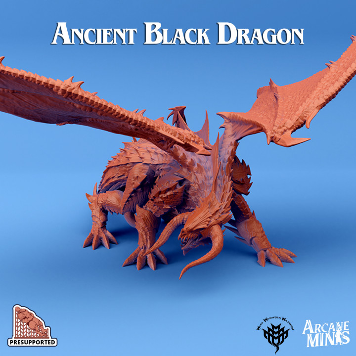 E177 - Legendary dragon design, The Elder Black Dragon, STL 3D