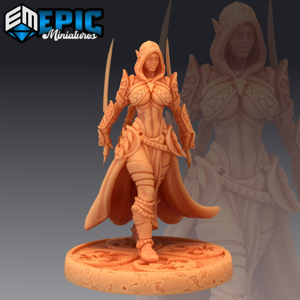 Image of Dark Elf Rogue Sword / Elvish Adventurer Girl / Hooded Female Player Character