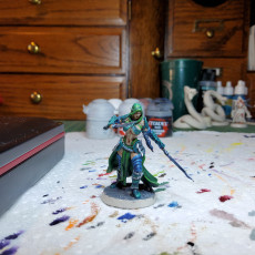 Picture of print of Dark Elf Rogue Attacking / Elvish Adventurer Girl / Hooded Female Player Character