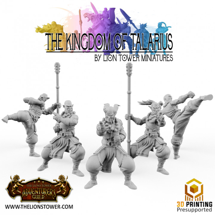 Kingdom of Talarius - Order of the Golden Lotus (5 X Warrior Monks) - 32mm Presupported's Cover