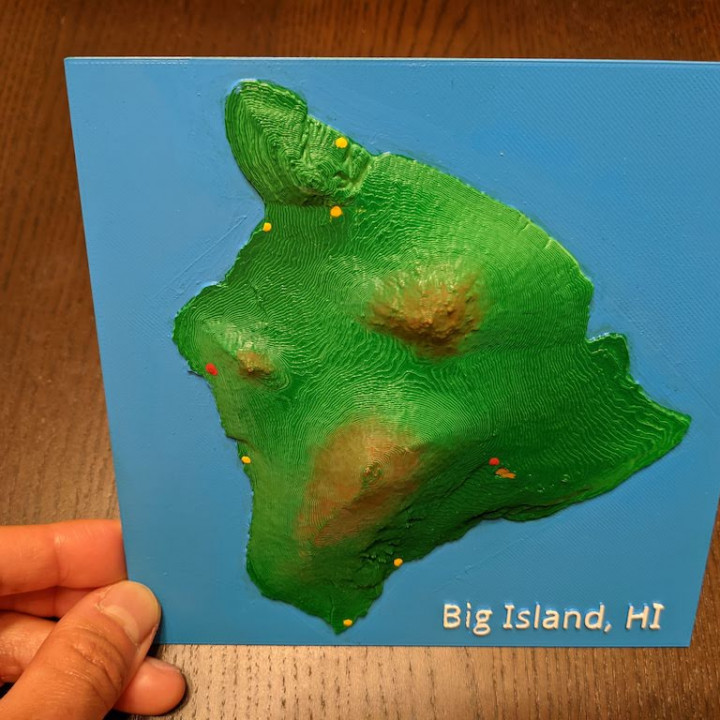 Big Island Hawaii 3D topo relief map
