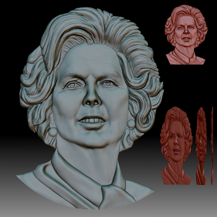 $3.00Margaret Thatcher 3D portrait bas-relief model for CNC router or 3D printer