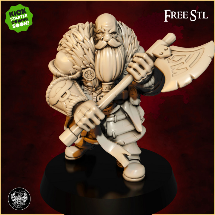 ''Dwarf Warrior" KICKSTARTER FREE Pre-supported Model's Cover
