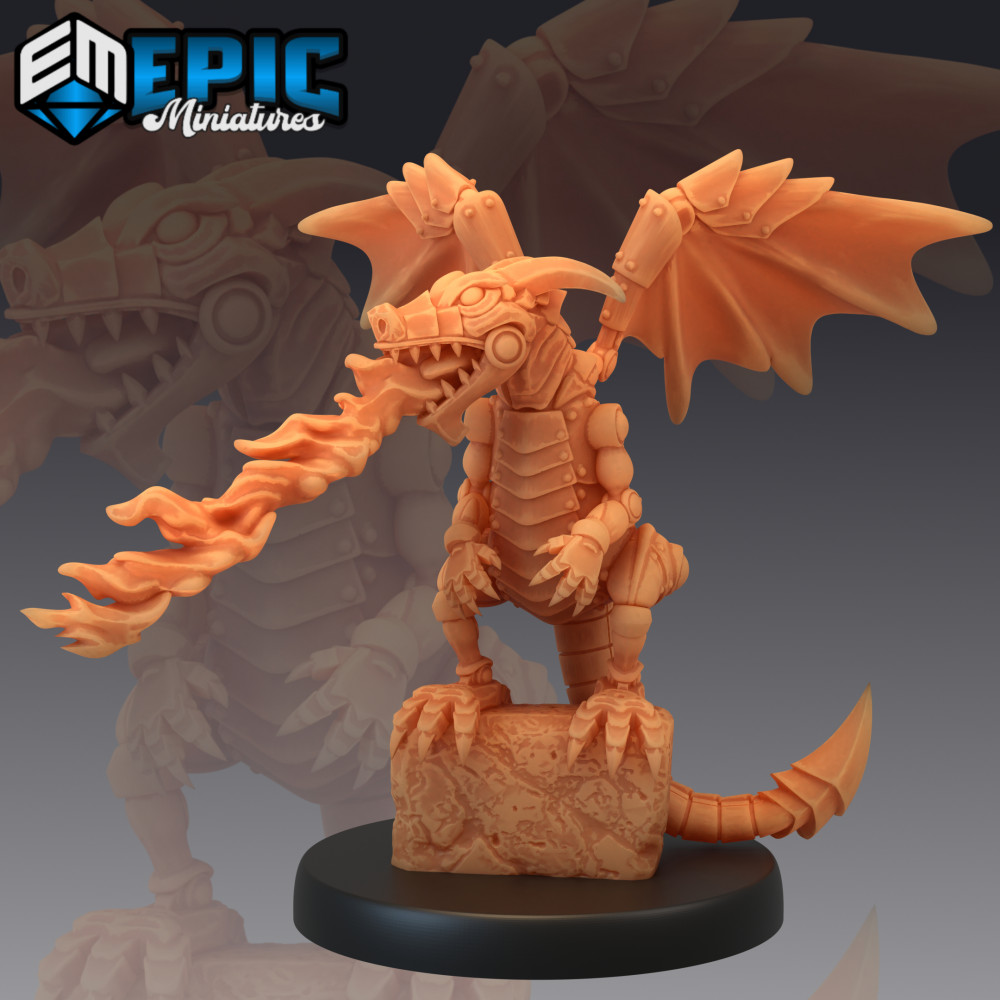 Image of Dragon Whelp Construct Attacking / Mechanical Fire Drake / Steampunk Guard Wyrmling