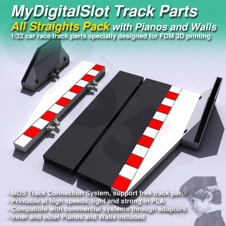 3D Printable MyDigitalSlot All Straights Pack, 3D printed DIY track parts  for your 1/32 Slot Car Racing Game by Dlb Five
