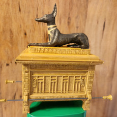 Picture of print of Egyptian Anubis themed trinket box with dog statue