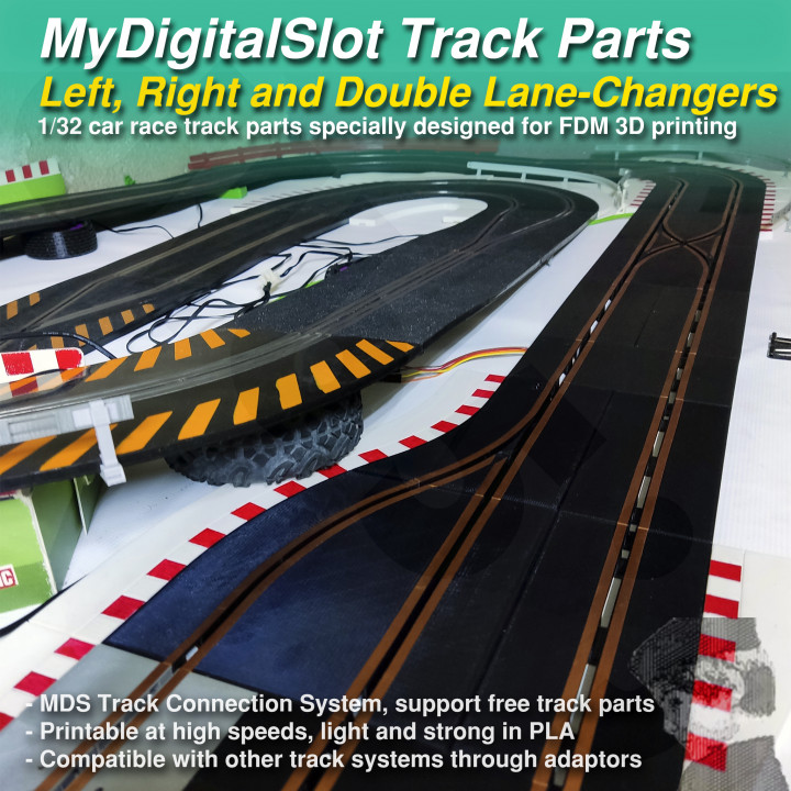 $12.00MyDigitalSlot Left, Right and Double Lane-Changers, 3D printed DIY track parts for your 1/32 Digital Slot Car Racing Game