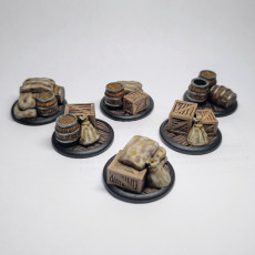 Picture of print of Objective Markers - Box, Bag and Barrel for Fantasy games.