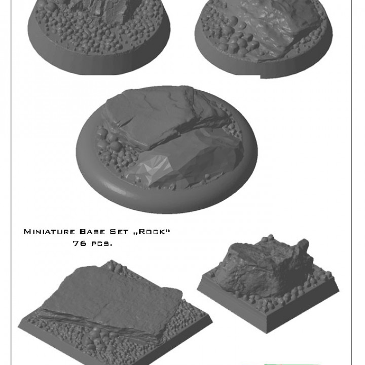$12.9576x miniatures Bases "Rock" (STL Files)