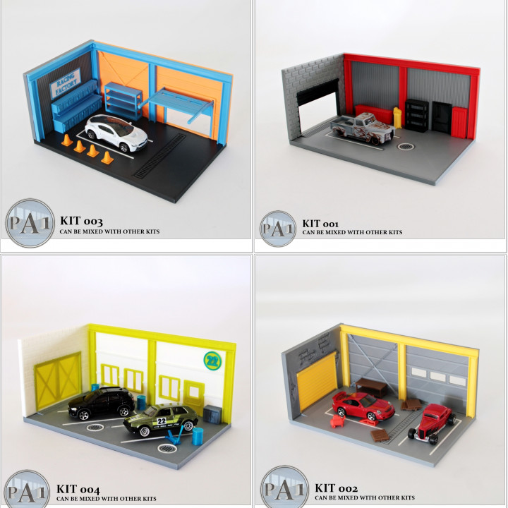 3 Car Garage with Opened and Closed Garage Door 3D Printed 1:64 Scale 