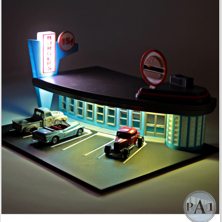 $6.1060'S DRIVE-IN DINER DIORAMA FOR HOT WHEELS / DIECASTS 1:64