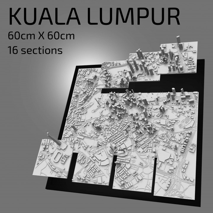 $17.003D Kuala Lumpur | Digital Files | 3D STL File | Kuala Lumpur 3D Map | 3D City Art | 3D Printed Landmark | Kuala Lumpur Skyline | 3D Art