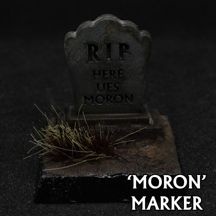 'Here Lies Moron' Tombstone Marker, Pre-supported