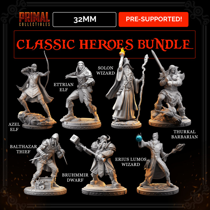 $25.007 miniatures - 32mm - Classic RPG game heroes bundle - MASTERS OF DUNGEONS QUEST