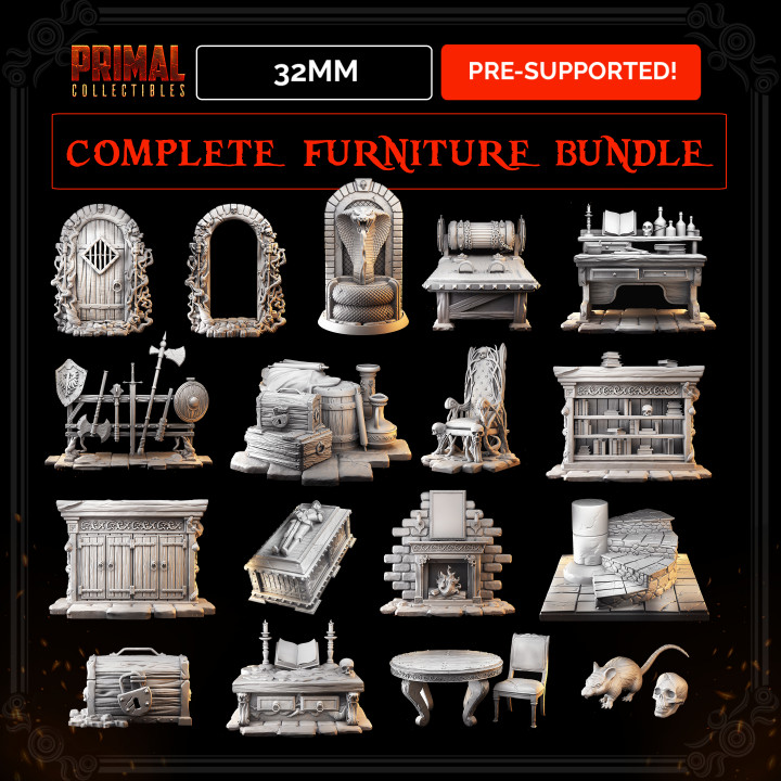 $25.0017 miniatures - 32mm - Complete furniture RPG base game - MASTERS OF DUNGEONS QUEST