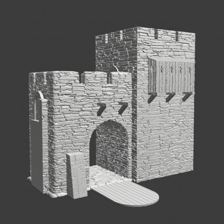 $5.00Medieval gate w. square tower - Modular Castle System