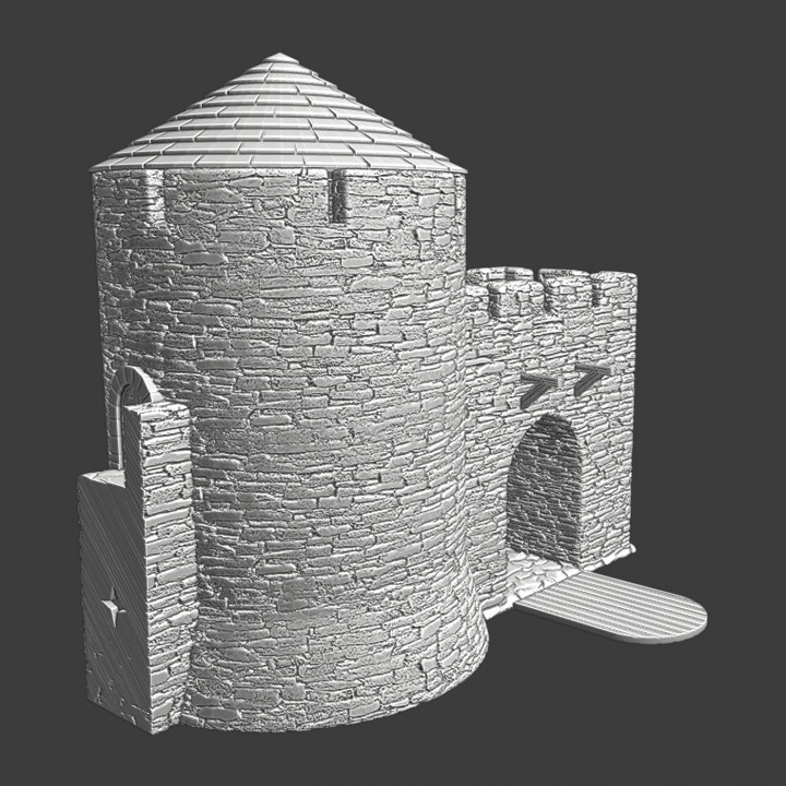 $5.00Medieval gate w. round tower - Modular castle model