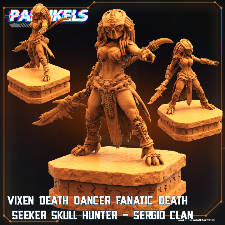 3D Printable VIXEN DEATH DANCER FANATIC DEATH SEEKER SKULL HUNTER by  PAPSIKELS MINIATURES