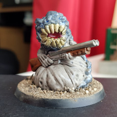Picture of print of Killer rockworm with a shotgun *FREE miniature