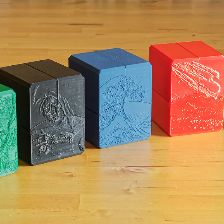 3D Printable Five Colour Set of 100 Card (Commander) Geared Deck Box with  Magnetic Latch by Martin
