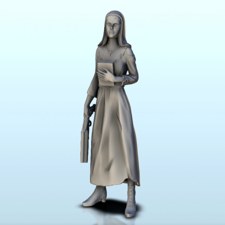 $2.30Nun with Bible and powder pistol 8 (+ supported version) - Post-Apo Zombies universe 15mm 20mm 28mm 32mm 42mm