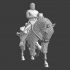 Mounted medieval knight with helmet in hand. image