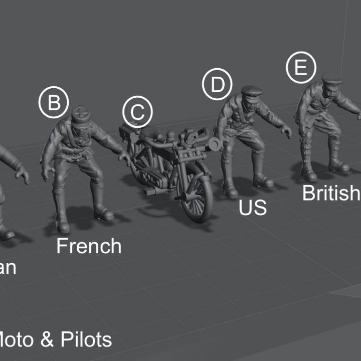 $12.90WW1- 28mm Moto and Pilots 6 STL- Files Pre-supported - Files Test Printed.