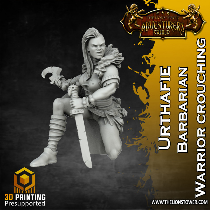 $4.00Urthafie - Female Barbarian Warrior Crouched Pose (32mm scale pre-supported miniature)