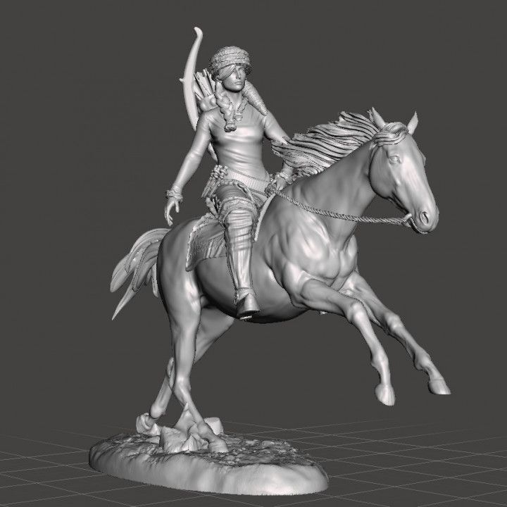 Female Trapper on horseback