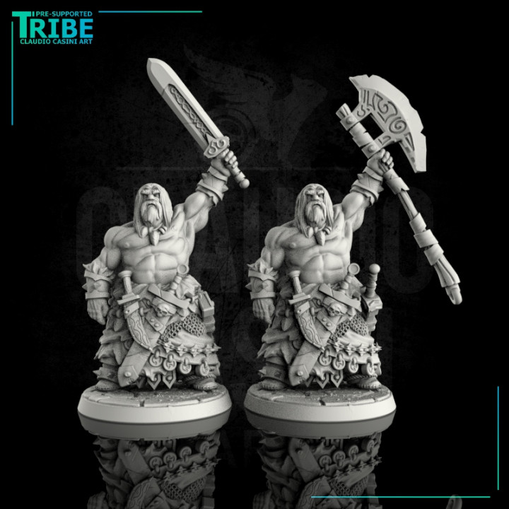 $3.90Male human orc half-orc barbarian warrior with sword and big axe (0093)