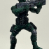 Cyberpunk soldier on guard alerted (pre-supported) print image