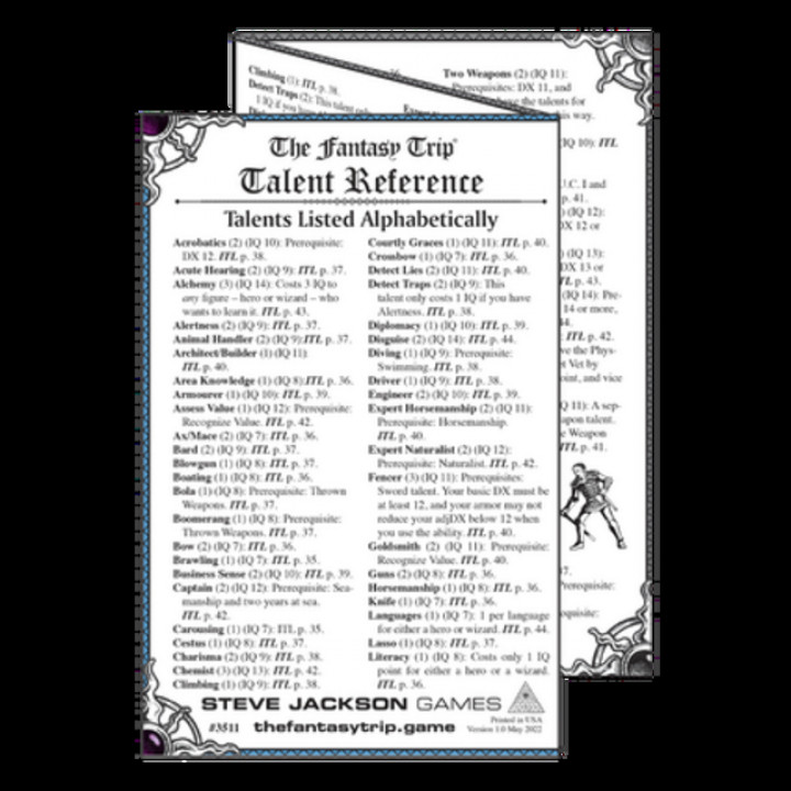 $5.00The Fantasy Trip Talent Reference