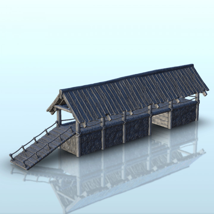 $2.30Stone walkway with wooden roof and access ramp (12) - Medieval building middle age