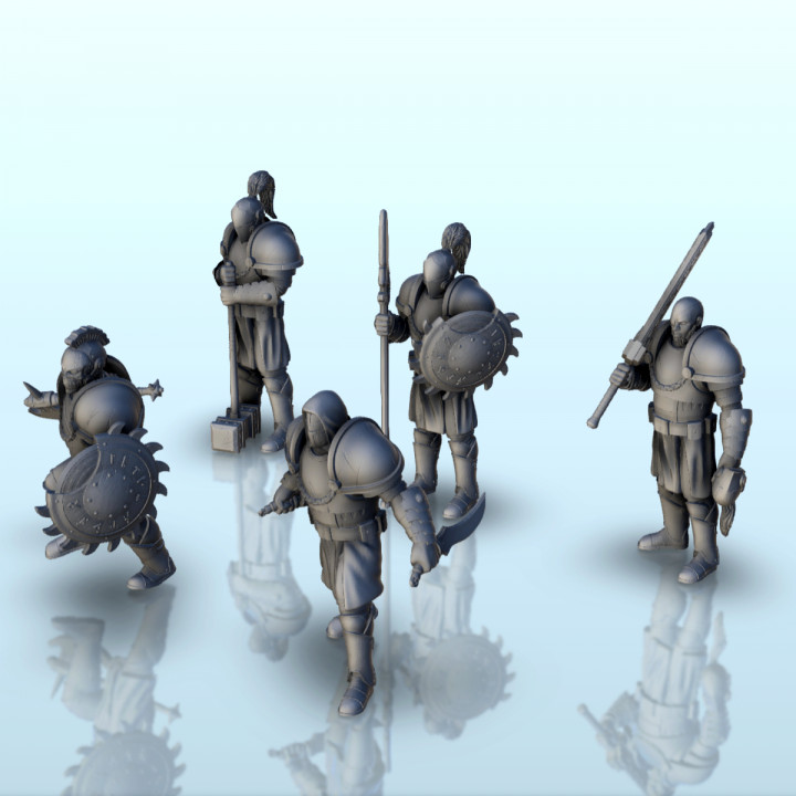 $8.95Set of 5 medieval soldiers (+ pre-supported version) (14) - Darkness Chaos Medieval Zombie Fantasy Monster