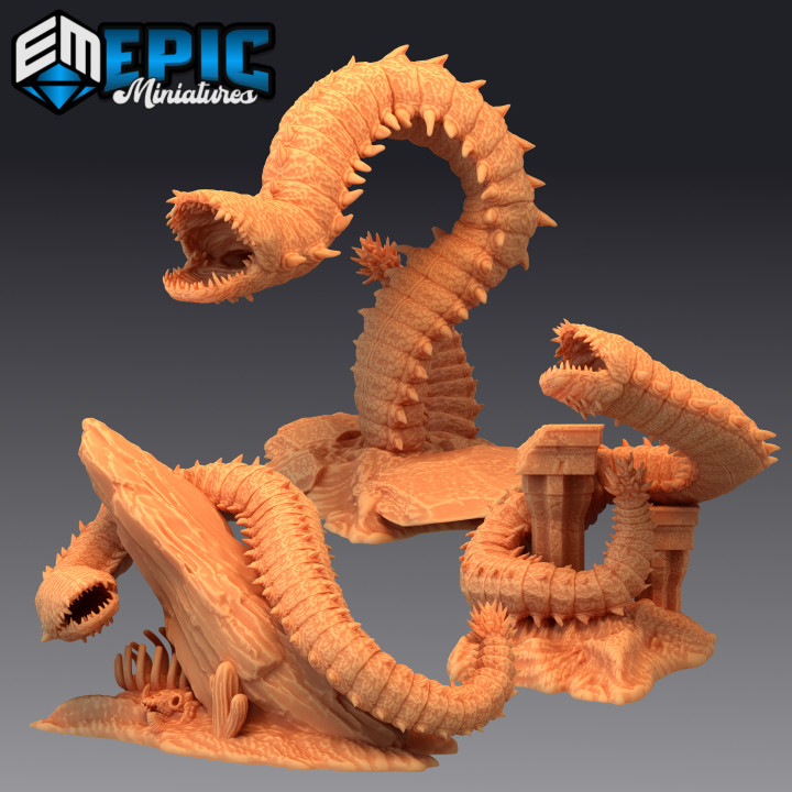 3D Printable Purple Worm Set / Giant Spiked Desert Creeper
