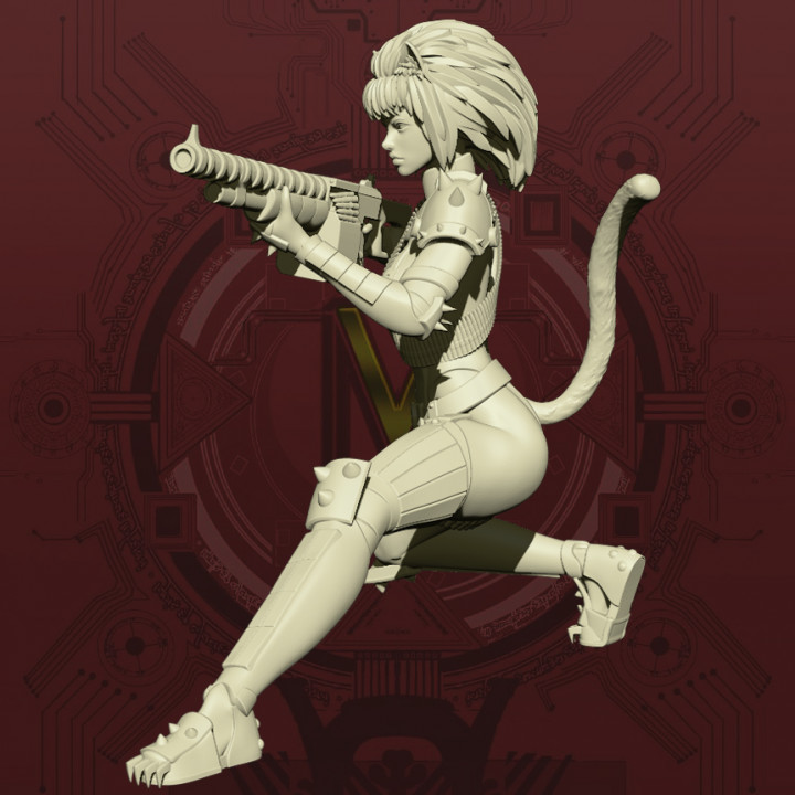 3D Printable Cyberpunk Catgirl - Firing Pose by Studio Sol Union