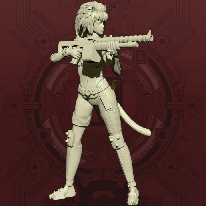 3D Printable Cyberpunk Catgirl - Firing Pose by Studio Sol Union