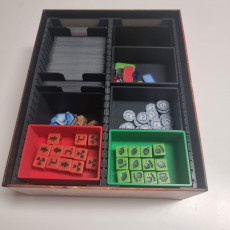 Picture of print of Card box for any sized cards, with dividers, dice and token boxes  More than half a million STL files !
