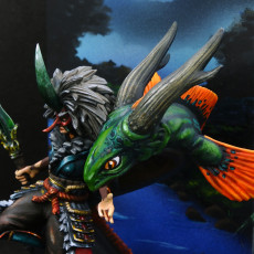 Picture of print of Tengu Spearmaiden and Baby Eel Dragon - Fujinbo, Daitengu Witch and Juvenile Bakunawa (Pre-Supported