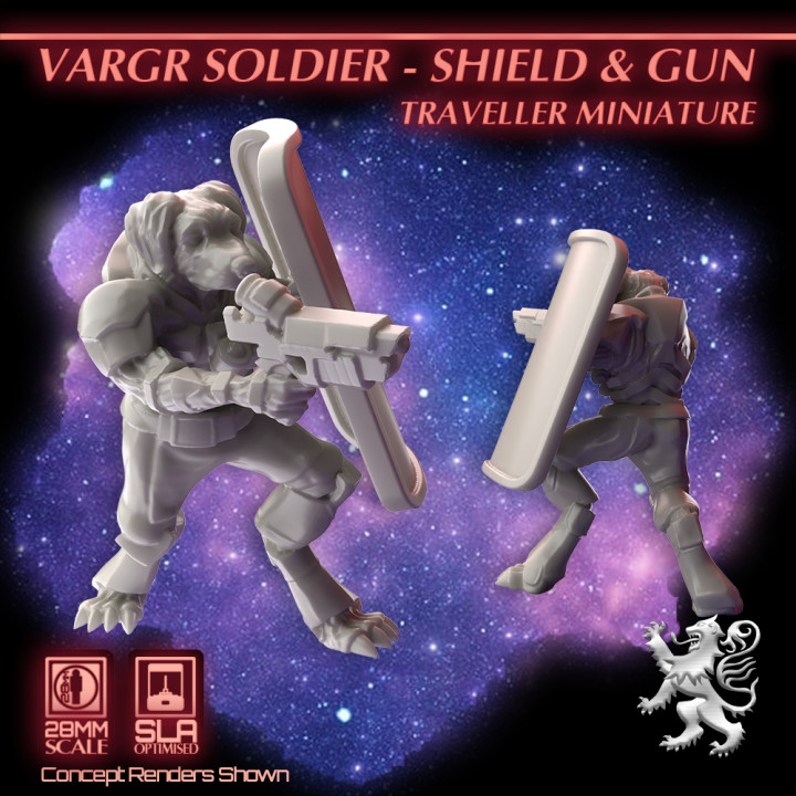 Vargr Soldier - Shield & Gun Traveller Miniature's Cover