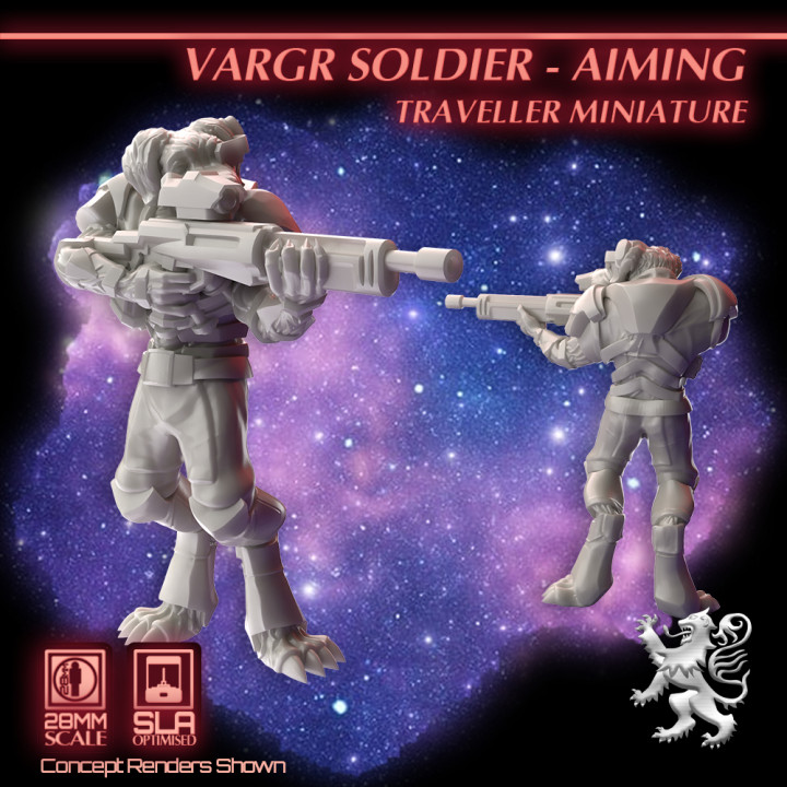 Vargr Soldier - Aiming Traveller Miniature's Cover