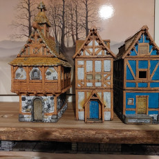 Picture of print of Three different medieval houses