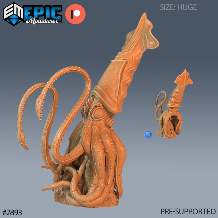 3D Printable Giant Squid / Evil Octopus / Tentacle Beast / Underwater Animal  / Water Monster / Sea Creature / Ocean Encounter by Epic-Miniatures